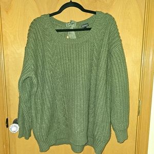 TORRID Cable Pullover Keyhole Tie Back Sweater 1X 14-16 Hunter Green